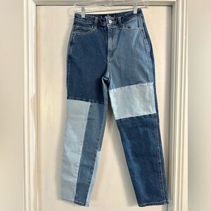 Hollister Multi-Blue Patchwork Straight Leg Jeans